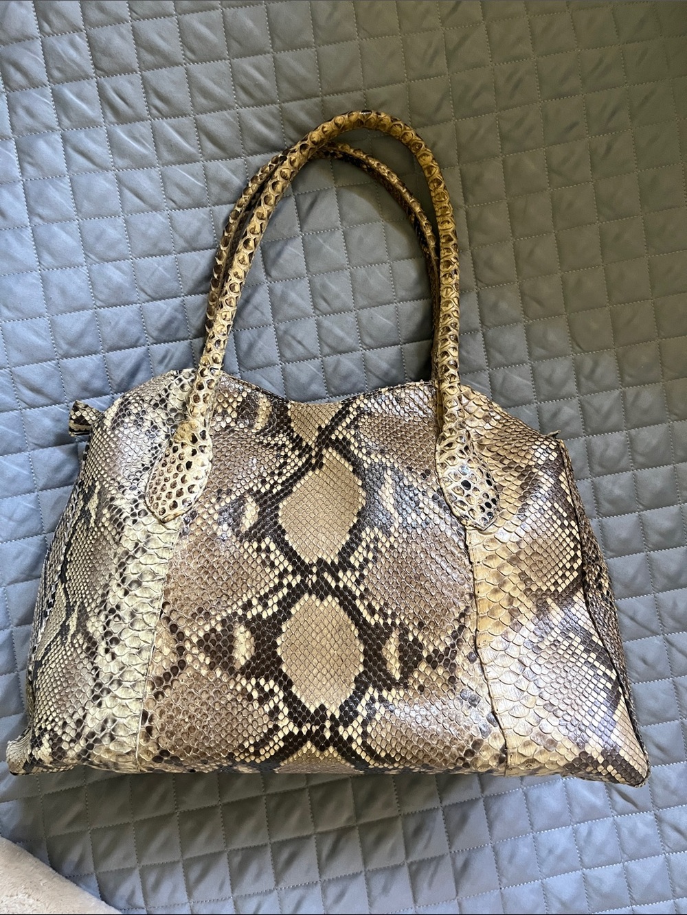 Luxury Python-Print Tote Bag in Natural Brown